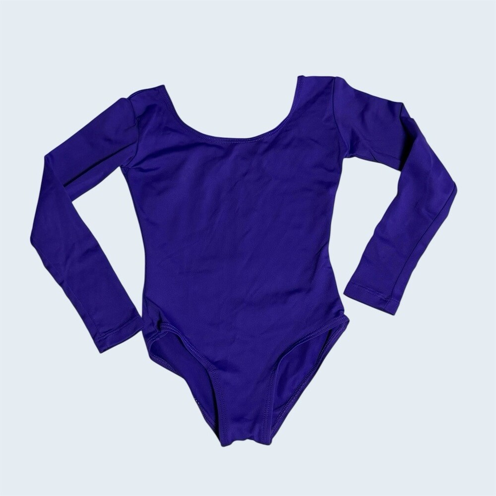 Elowel Girls Leotard Bodysuit Purple Long Sleeve Scoop Neck Dance Size 2-4